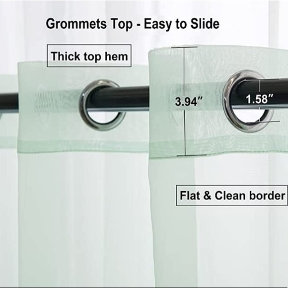 PI Green Sheer Voile Curtains Panels,Ring Top Natural Window Draperies - Picture 7 of 7